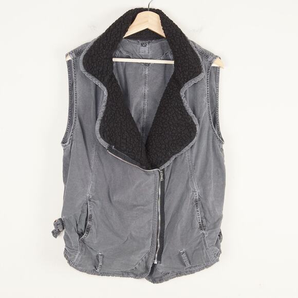 NSF Jackets & Blazers - NSF Washed Gray Oversized Utility Vest Sherpa Lined Womens Sz M